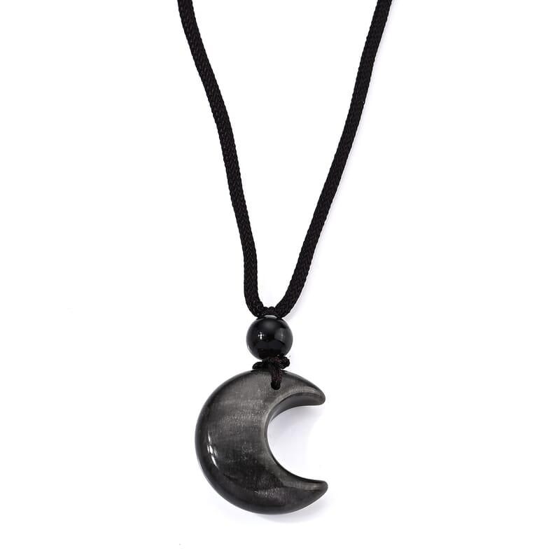 Obsidian 40.00 ctw Half Moon Pendant with Adjustable Braided Rope Necklace