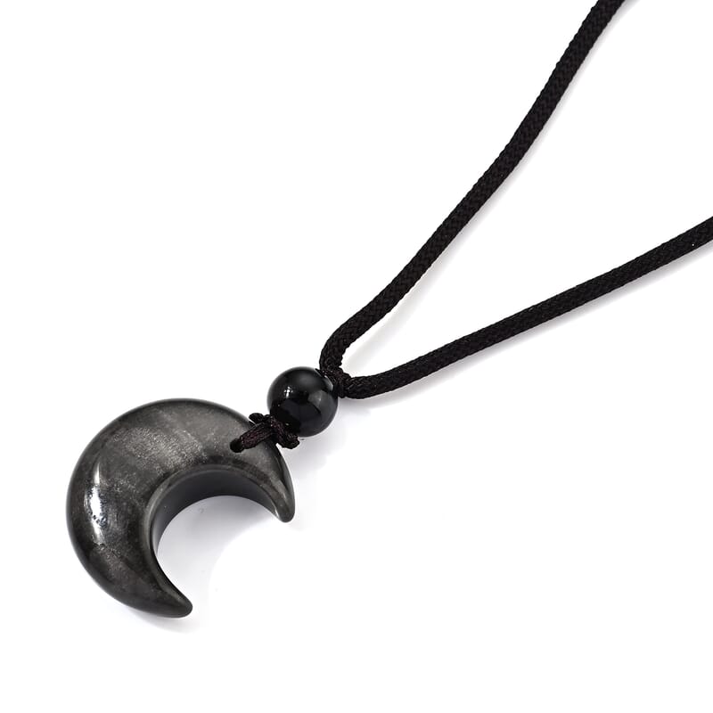 Obsidian 40.00 ctw Half Moon Pendant with Adjustable Braided Rope Necklace