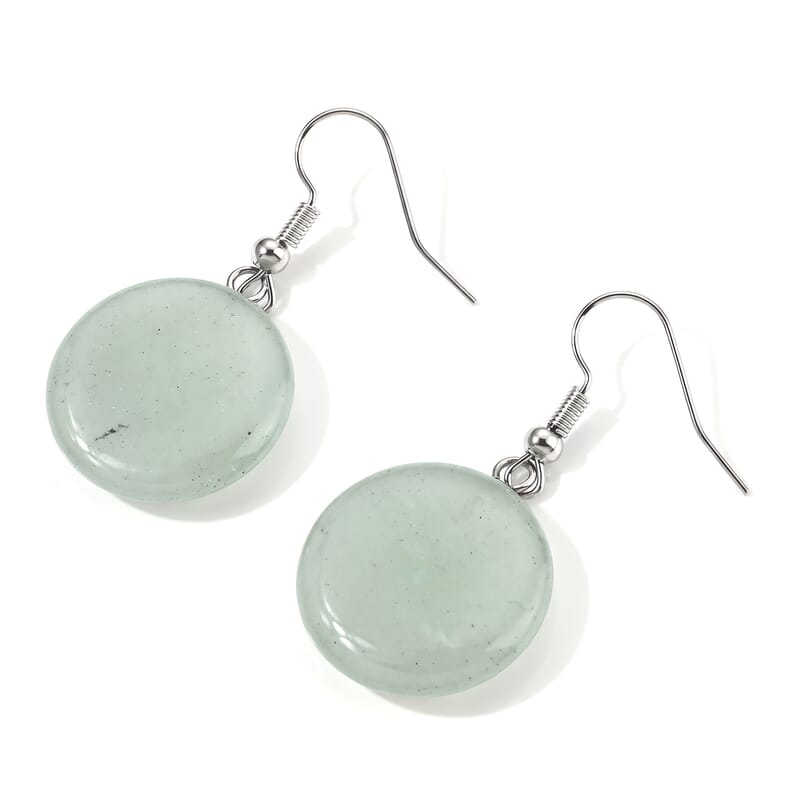 Green Aventurine 25.00 ctw Earrings in Silvertone