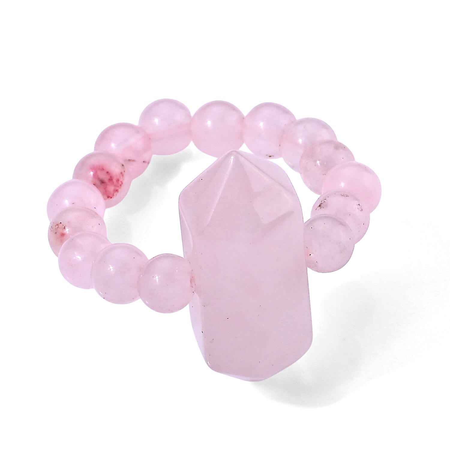 Galilea Rose Quartz 22.00 ctw Beaded Stretch Ring
