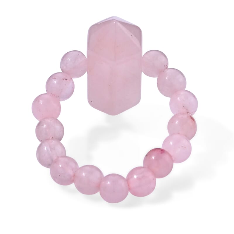 Galilea Rose Quartz 22.00 ctw Beaded Stretch Ring