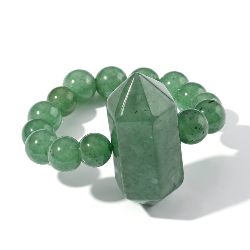 Green Aventurine 22.00 ctw Beaded Stretch Ring