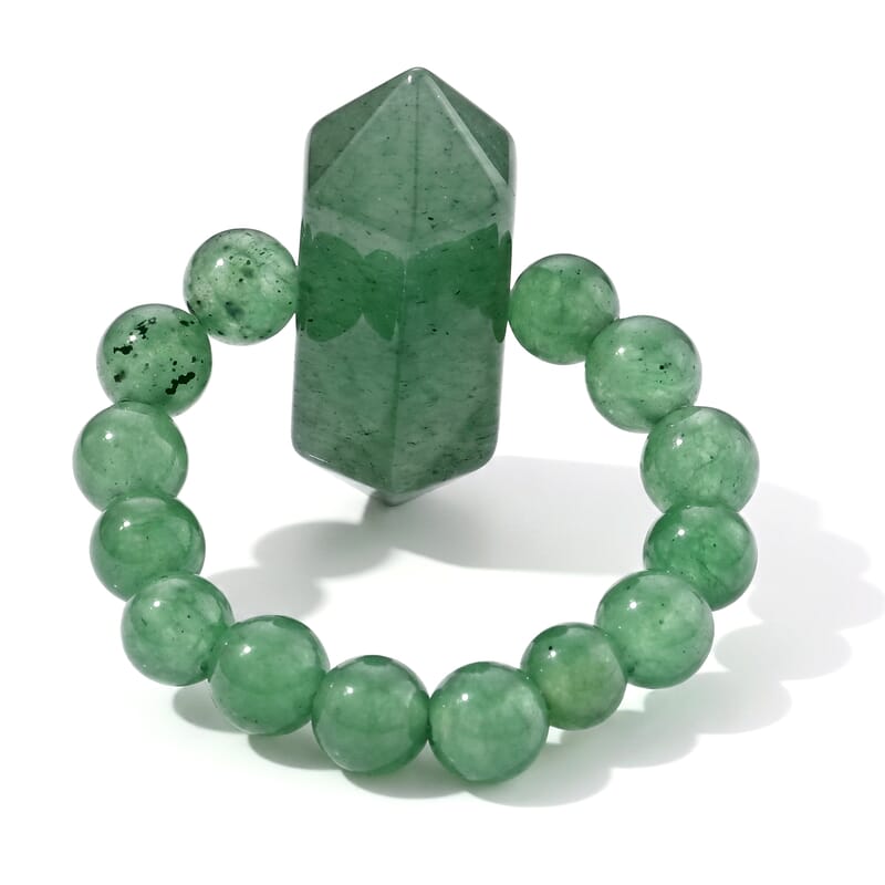 Green Aventurine 22.00 ctw Beaded Stretch Ring