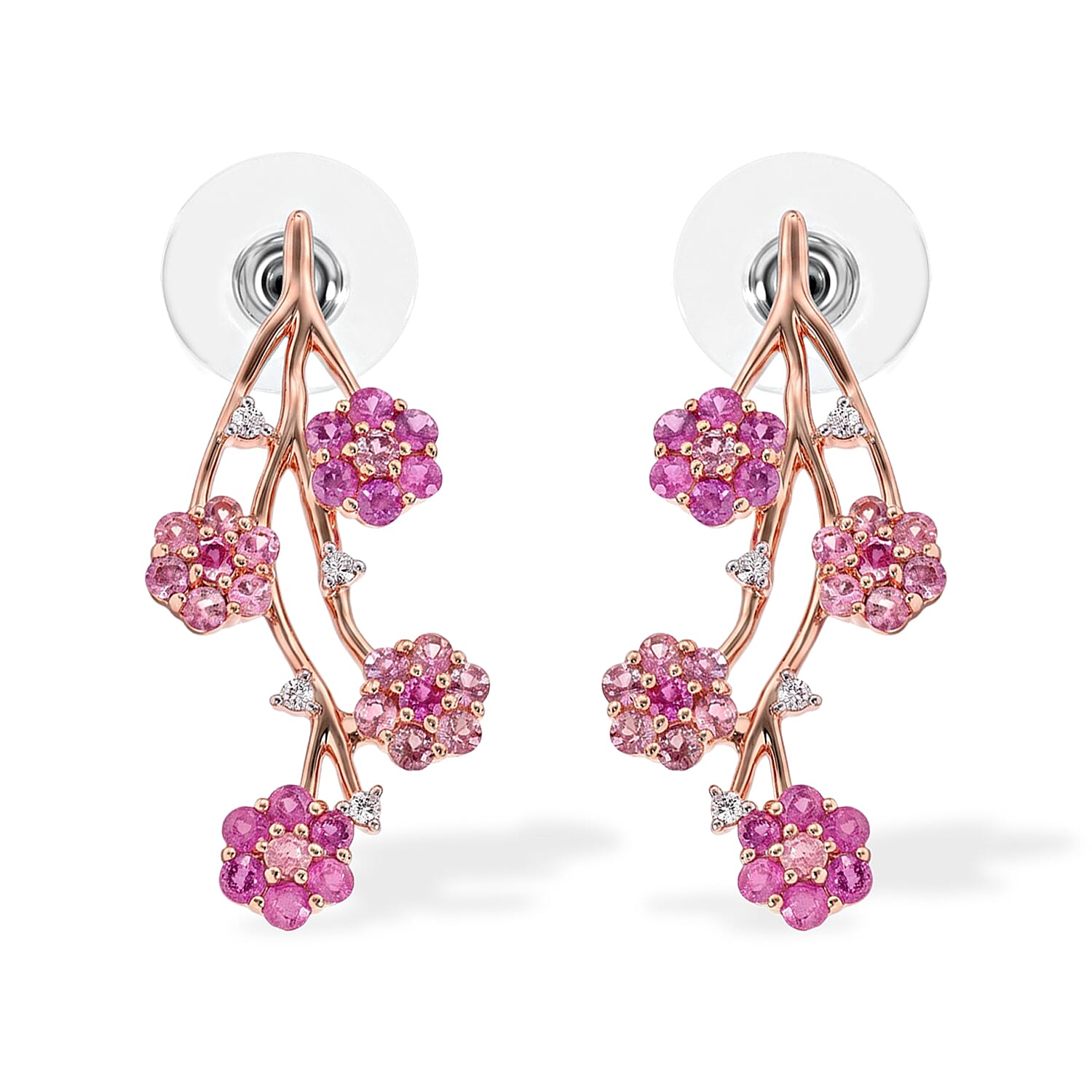 D'Joy Niassa Ruby , White Zircon Fancy Earring in 18K Vermeil YG Sterling Silver 2.61 ctw