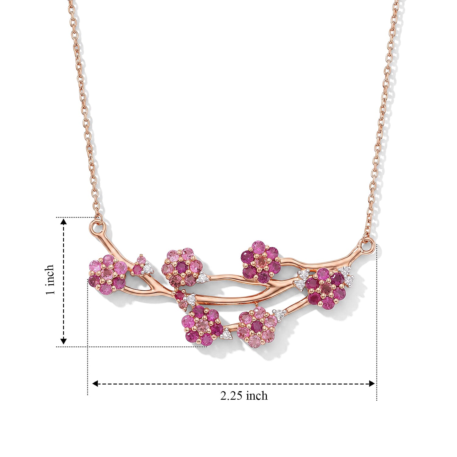 D'Joy Niassa Ruby (FF) and White Zircon 4.15 ctw Necklace (18 Inches) in 18K Vermeil Rose Gold Over Sterling Silver