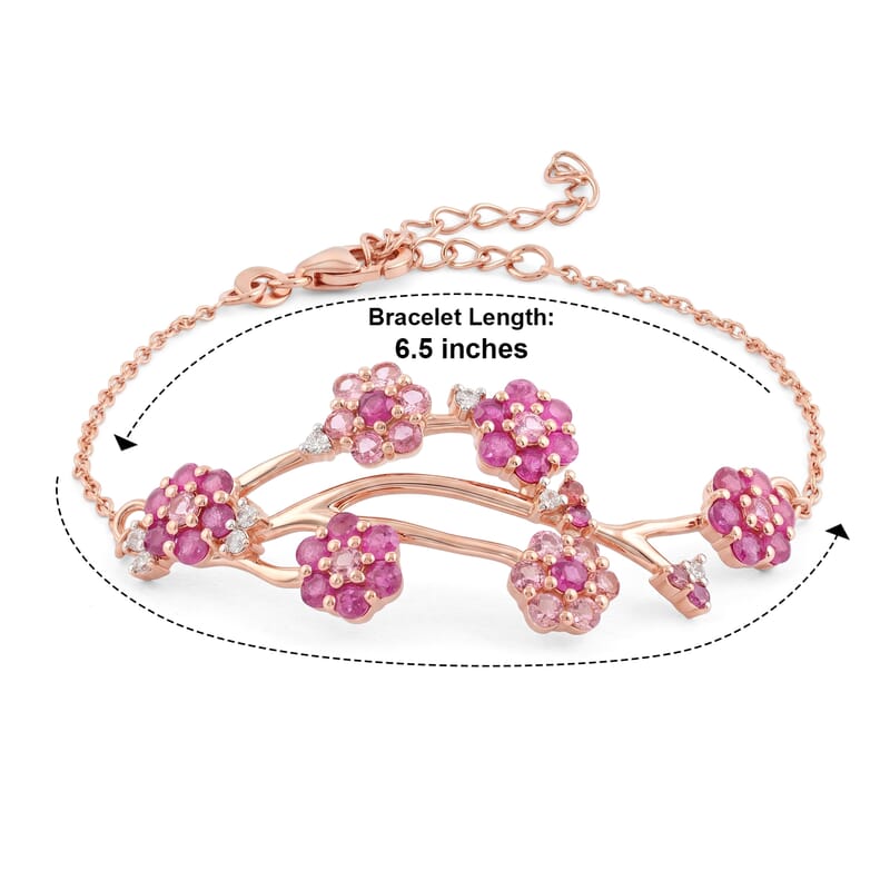 D'Joy Niassa Ruby (FF) and White Zircon 4.20 ctw Bracelet in Sterling Silver (6.50 In)