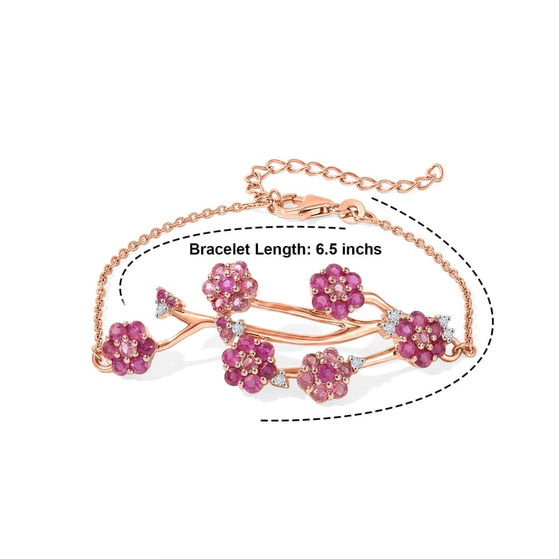 D'Joy Niassa Ruby (FF) and White Zircon 4.20 ctw Bracelet in Sterling Silver (6.50 In)