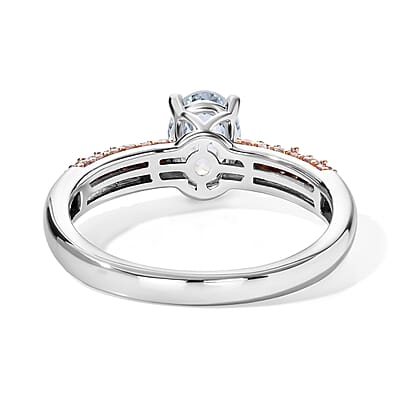 D'Joy Santa Maria Aquamarine and Natural Pink Diamond 1.00 ctw Ring in Rhodium Over Sterling Silver (Size 7.0)