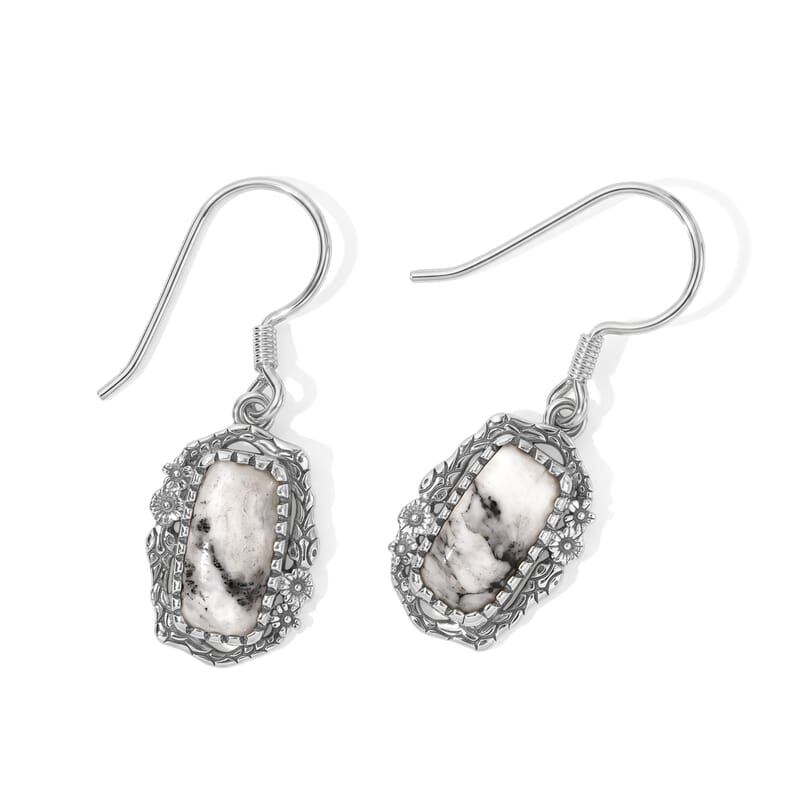 D'Joy Artisan Crafted Premium White Buffalo 5.20 ctw Desert Serpent Earrings in Sterling Silver