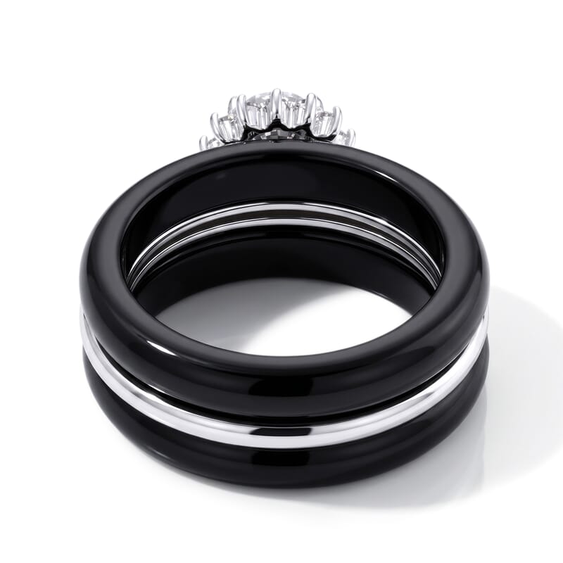 D'Joy Moissanite and Black Jade(D) 18.10 ctw Stacked Radiance Ring in Rhodium Over Sterling Silver (Size 10.0)