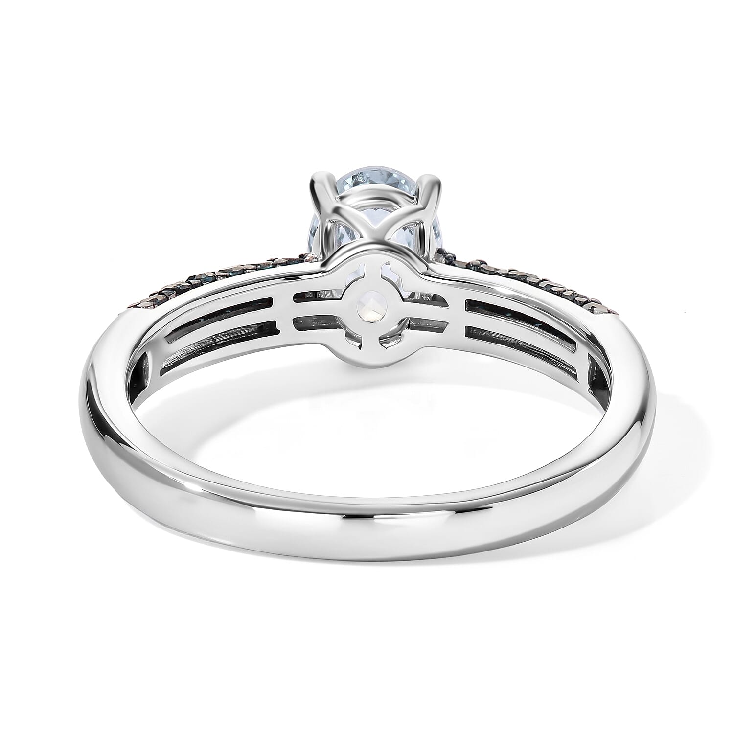 D'Joy Santa Maria Aquamarine and Blue Diamond 1.00 ctw Arctic Bloom Ring in Rhodium Over Sterling Silver (Size 7.0)