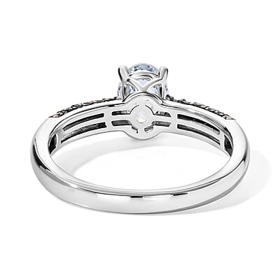 D'Joy Santa Maria Aquamarine and Blue Diamond 1.00 ctw Arctic Bloom Ring in Rhodium Over Sterling Silver (Size 7.0)