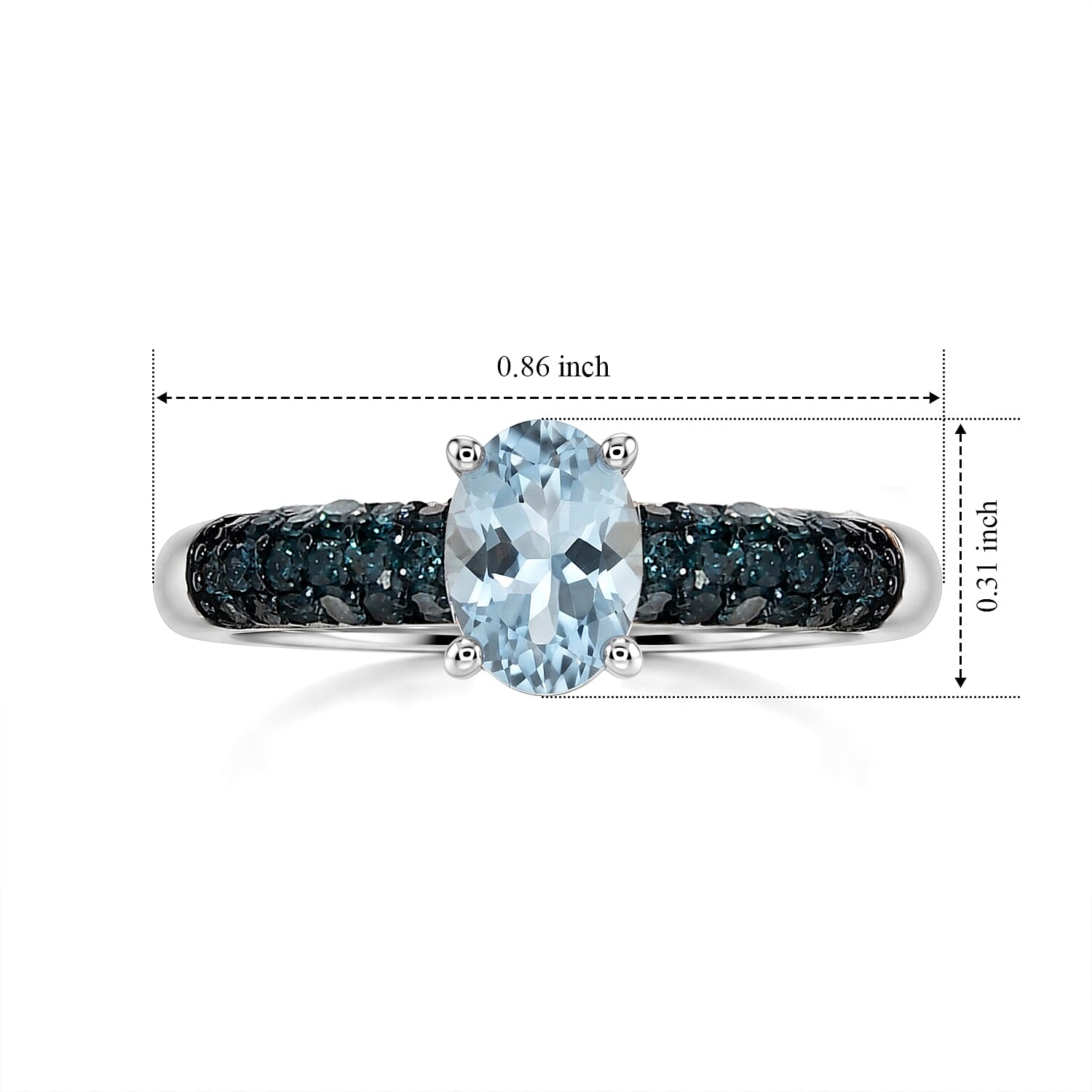 D'Joy Santa Maria Aquamarine and Blue Diamond 1.00 ctw Arctic Bloom Ring in Rhodium Over Sterling Silver (Size 7.0)