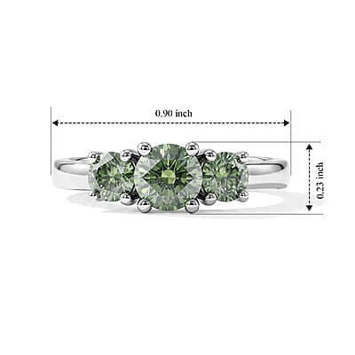 D'Joy Green Moissanite 0.90 ctw Ring in Rhodium Over Sterling Silver (Size 5.0)