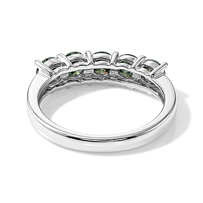 D'Joy Green Moissanite (Rnd 4mm) 1.15 ctw Ring in Rhodium Over Sterling Silver (Size 5.0)