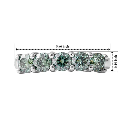 D'Joy Green Moissanite (Rnd 4mm) 1.15 ctw Ring in Rhodium Over Sterling Silver (Size 5.0)