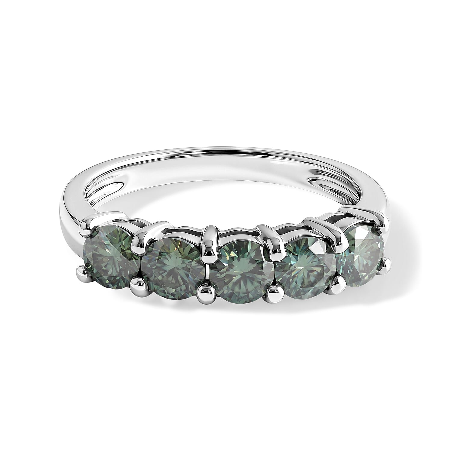 D'Joy Green Moissanite 1.15 ctw Verdant Five Stone Band Ring in Rhodium Over Sterling Silver (Size 6.0)