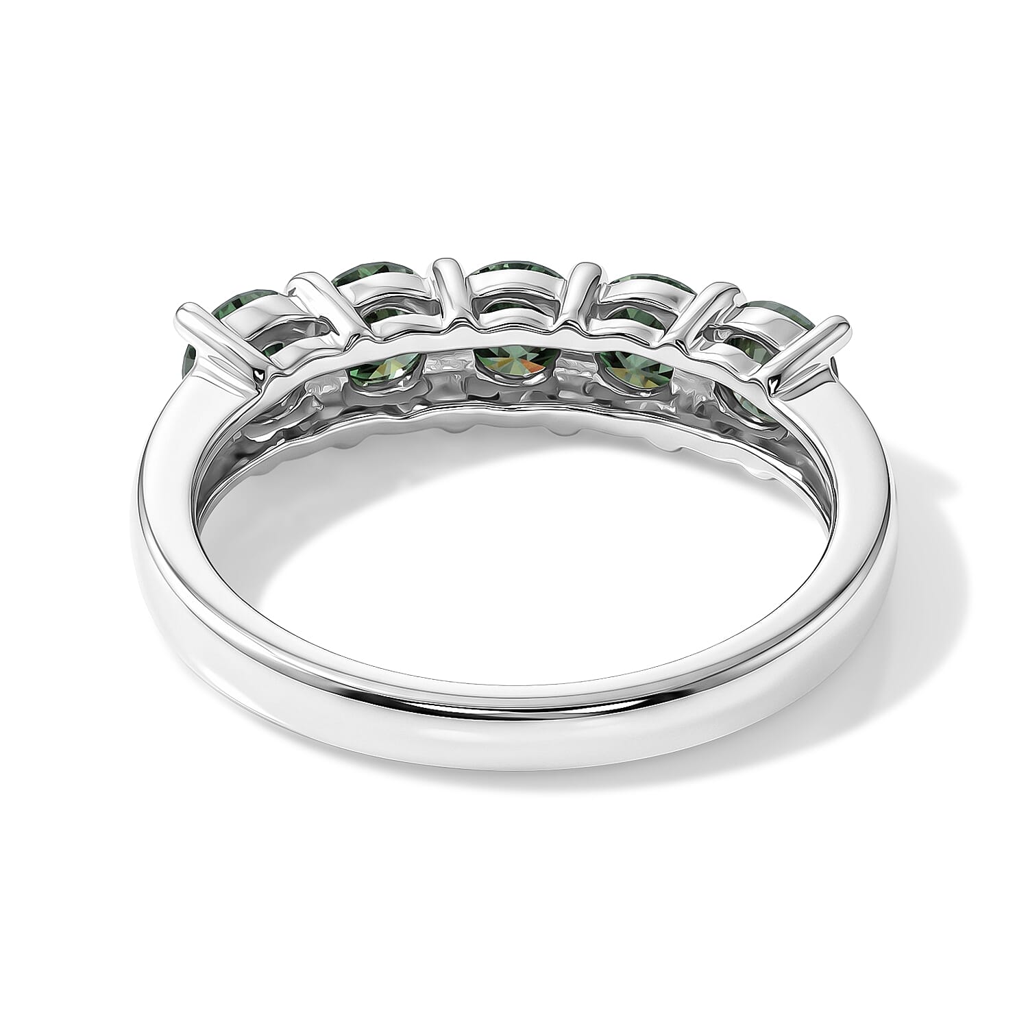 D'Joy Green Moissanite 1.15 ctw Verdant Five Stone Band Ring in Rhodium Over Sterling Silver (Size 6.0)