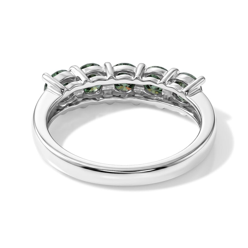 D'Joy Green Moissanite 1.15 ctw Verdant Five Stone Band Ring in Rhodium Over Sterling Silver (Size 6.0)