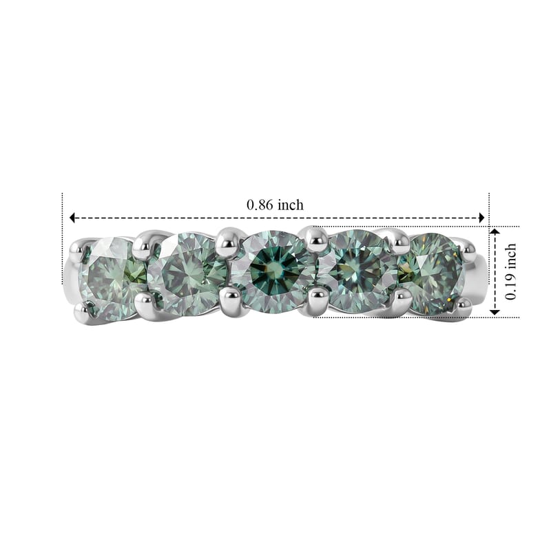 D'Joy Green Moissanite 1.15 ctw Verdant Five Stone Band Ring in Rhodium Over Sterling Silver (Size 6.0)