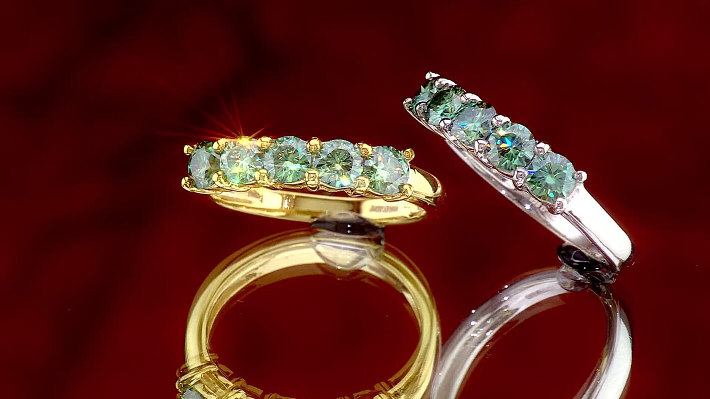 D''Joy Green Moissanite (Rnd 4mm) 1.15 ctw Ring in Rhodium Over Sterling Silver (Size 10)