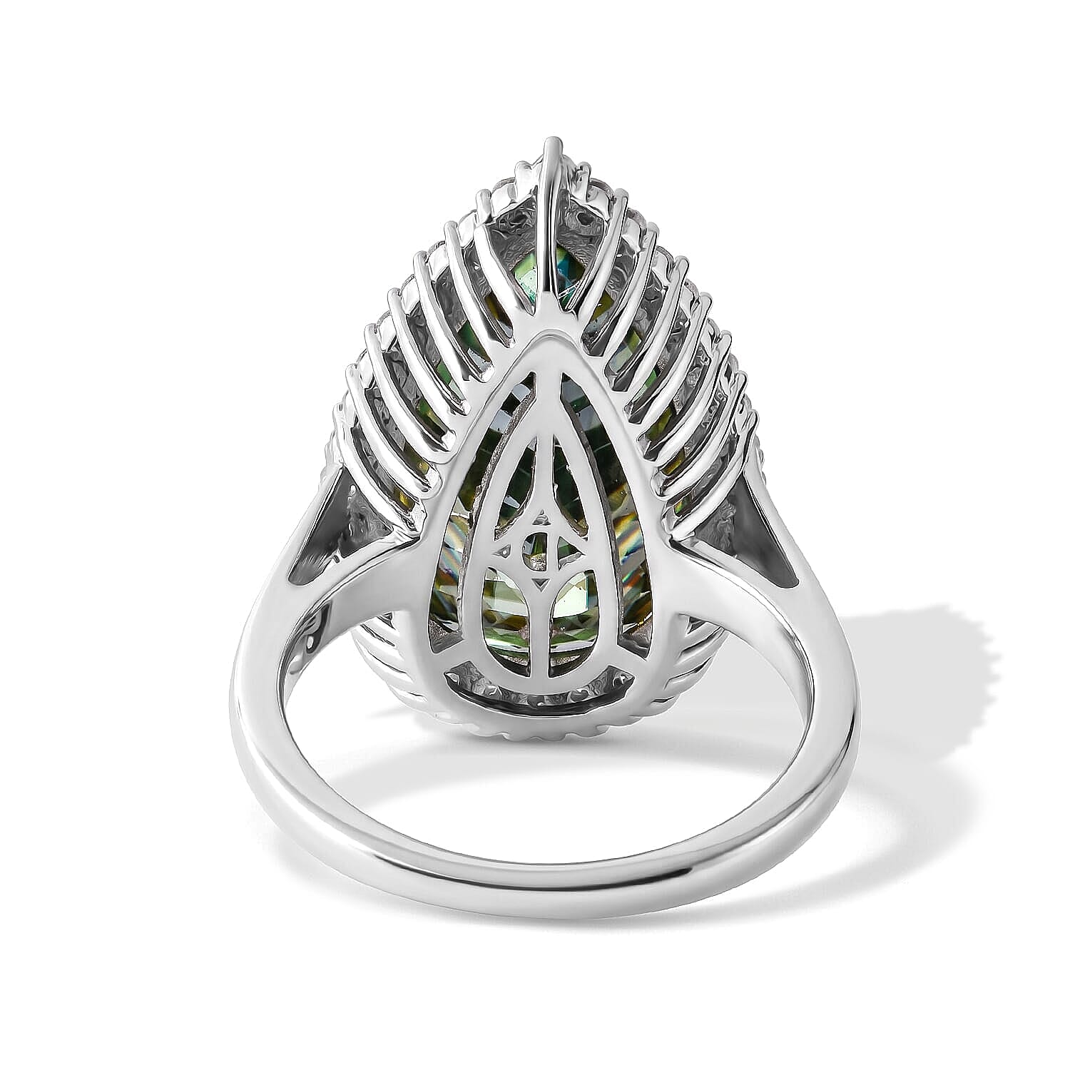 D'Joy Green Moissanite and Moissanite 11.40 ctw Verdant Halo Grand Ring in Rhodium Over Sterling Silver (Size 10.0)