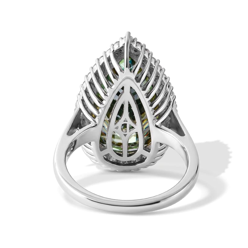 D'Joy Green Moissanite and Moissanite 11.40 ctw Verdant Halo Grand Ring in Rhodium Over Sterling Silver (Size 10.0)