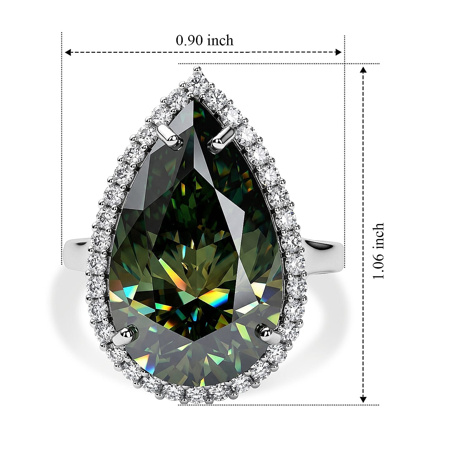 D'Joy Green Moissanite and Moissanite 11.40 ctw Verdant Halo Grand Ring in Rhodium Over Sterling Silver (Size 10.0)