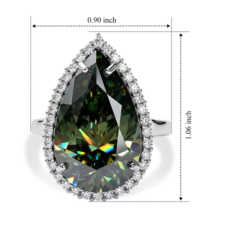 D'Joy Green Moissanite and Moissanite 11.40 ctw Verdant Halo Grand Ring in Rhodium Over Sterling Silver (Size 10.0)