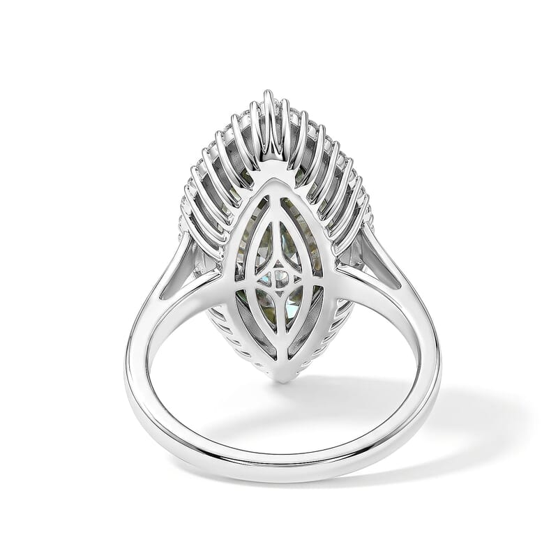 D'Joy Green and White Moissanite 9.35 ctw Verdant Halo Grand Ring in Rhodium Over Sterling Silver (Size 10.0)