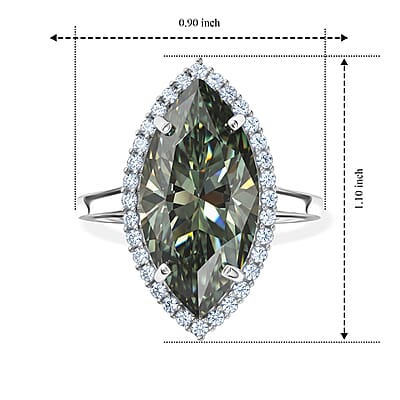 D'Joy Green and White Moissanite 9.35 ctw Ring in Rhodium Over Sterling Silver (Size 10.0)
