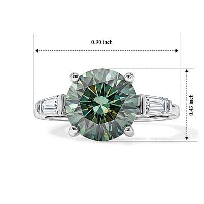 D'Joy Green and White Moissanite 4.00 ctw Ring in Rhodium Over Sterling Silver (Size 6.0)