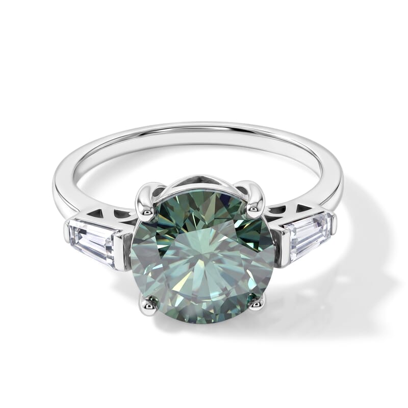 D'Joy Green and White Moissanite 4.00 ctw Verdant Baguette Trio Ring in Rhodium Over Sterling Silver (Size 8.0)