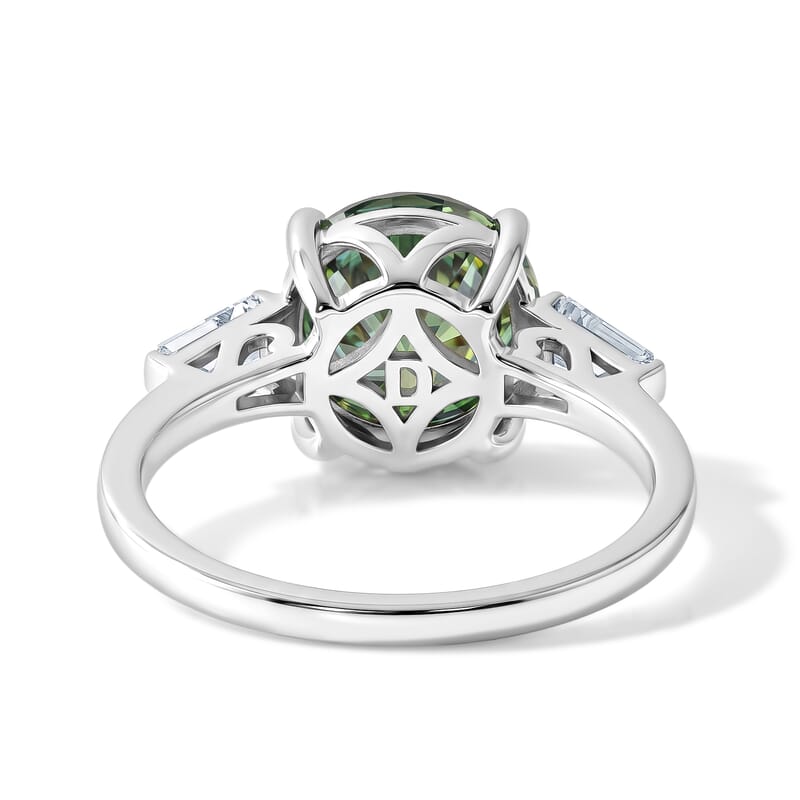 D'Joy Green and White Moissanite 4.00 ctw Verdant Baguette Trio Ring in Rhodium Over Sterling Silver (Size 8.0)