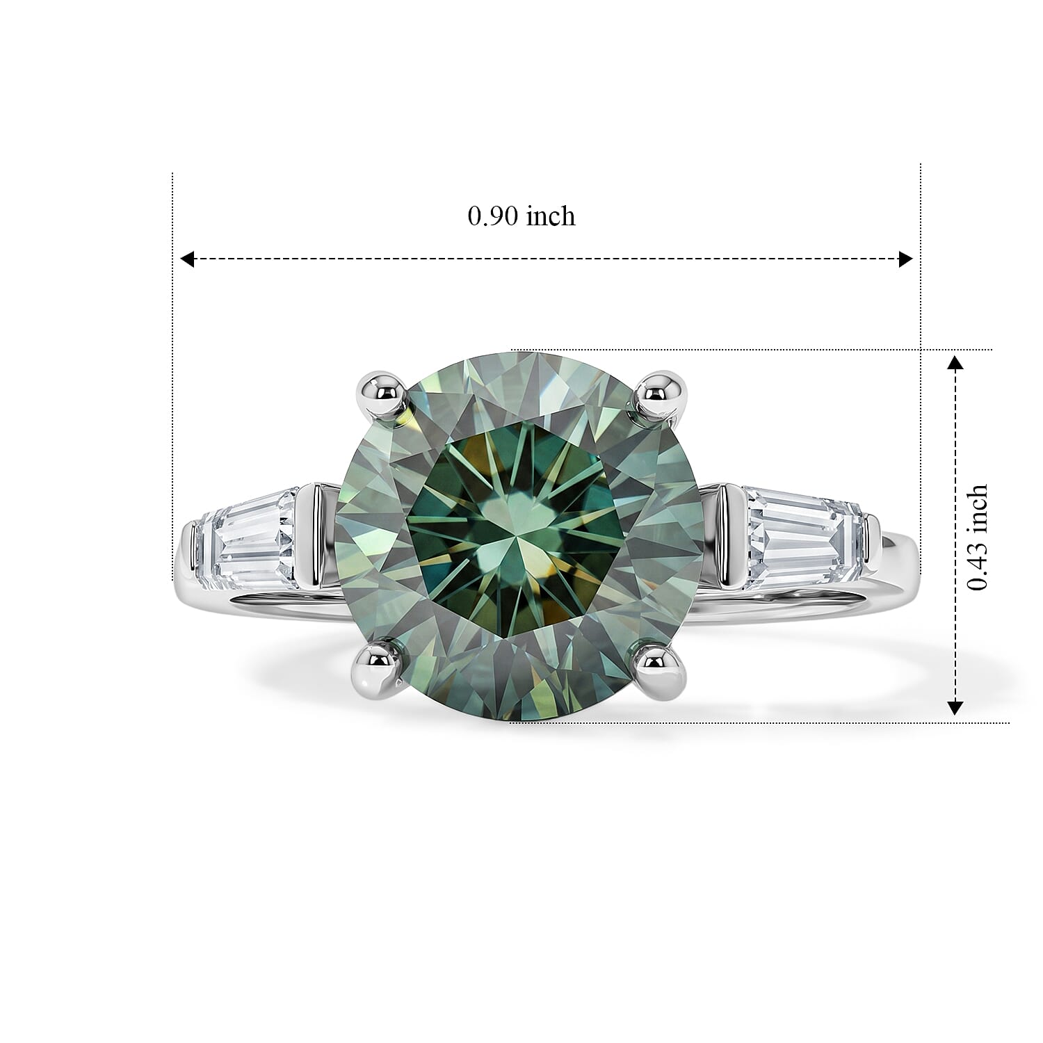 D'Joy Green and White Moissanite 4.00 ctw Verdant Baguette Trio Ring in Rhodium Over Sterling Silver (Size 8.0)