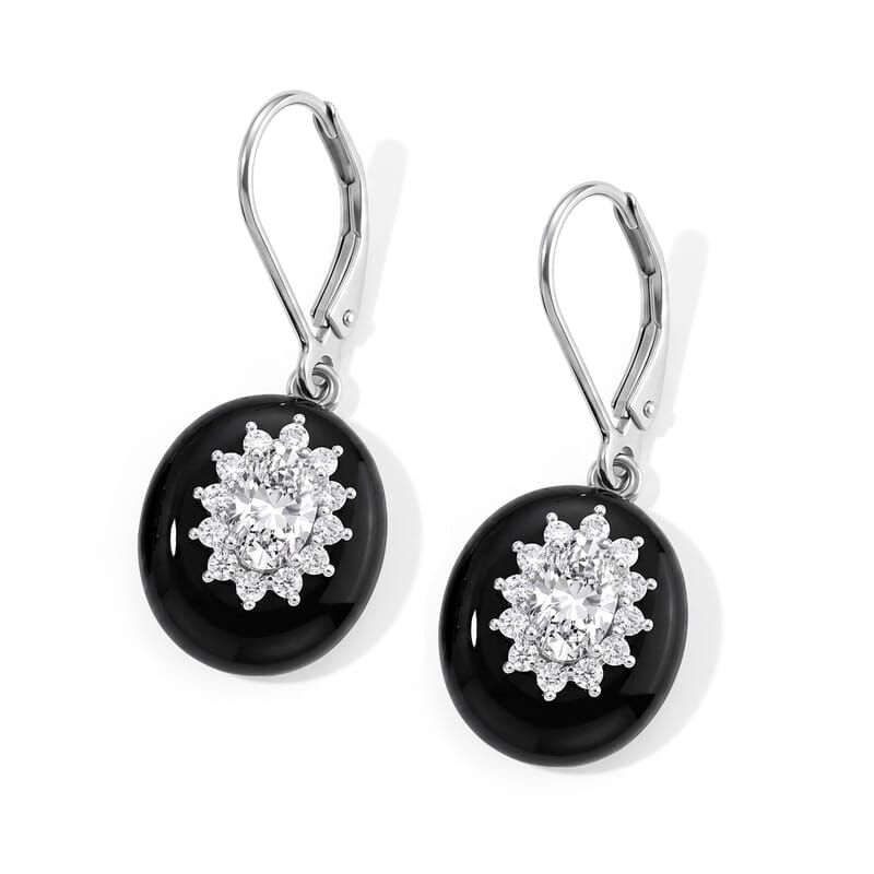 D'Joy Moissanite and Black Jade(D) 12.20 ctw Radiance Earrings in Rhodium Over Sterling Silver