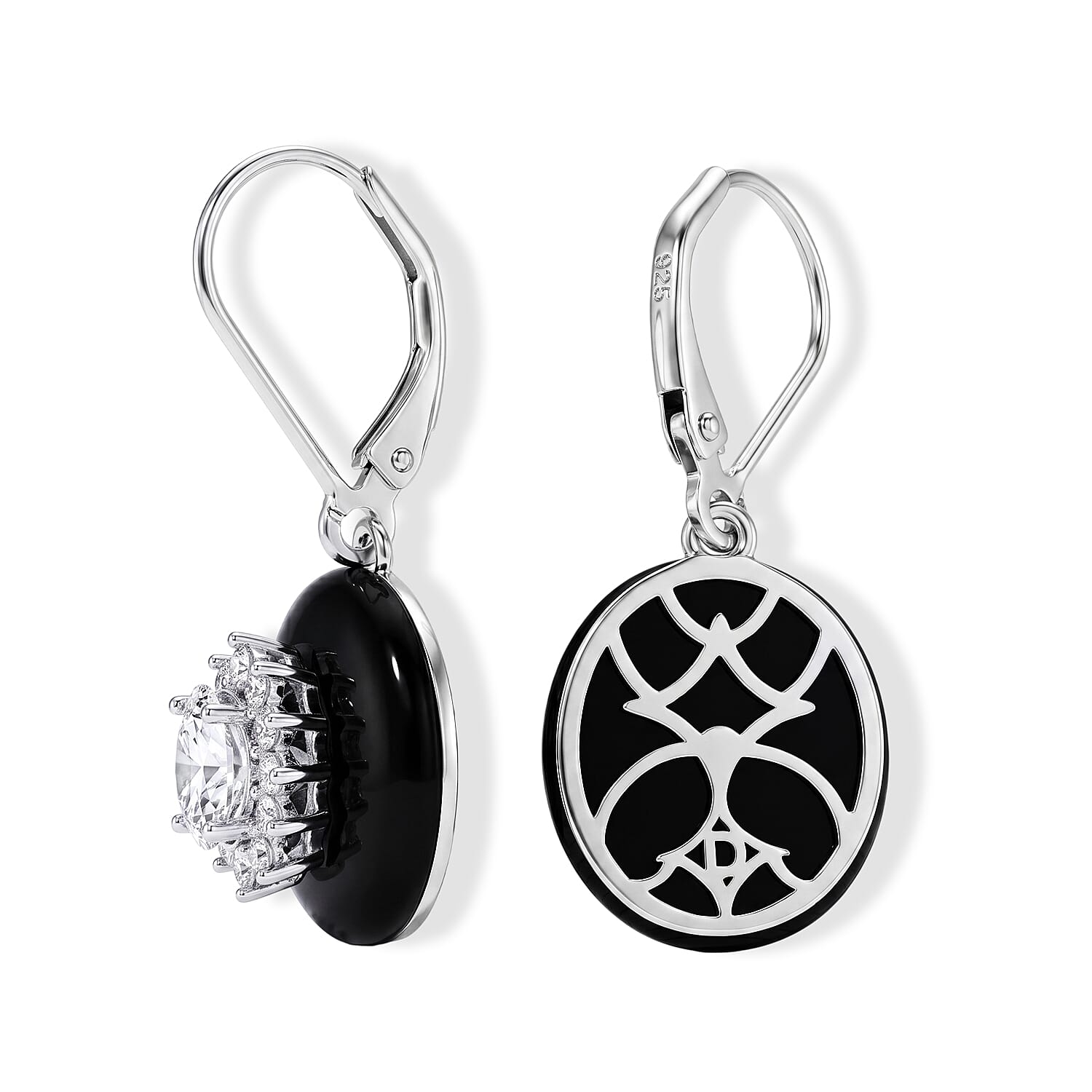 D'Joy Moissanite and Black Jade(D) 12.20 ctw Radiance Earrings in Rhodium Over Sterling Silver