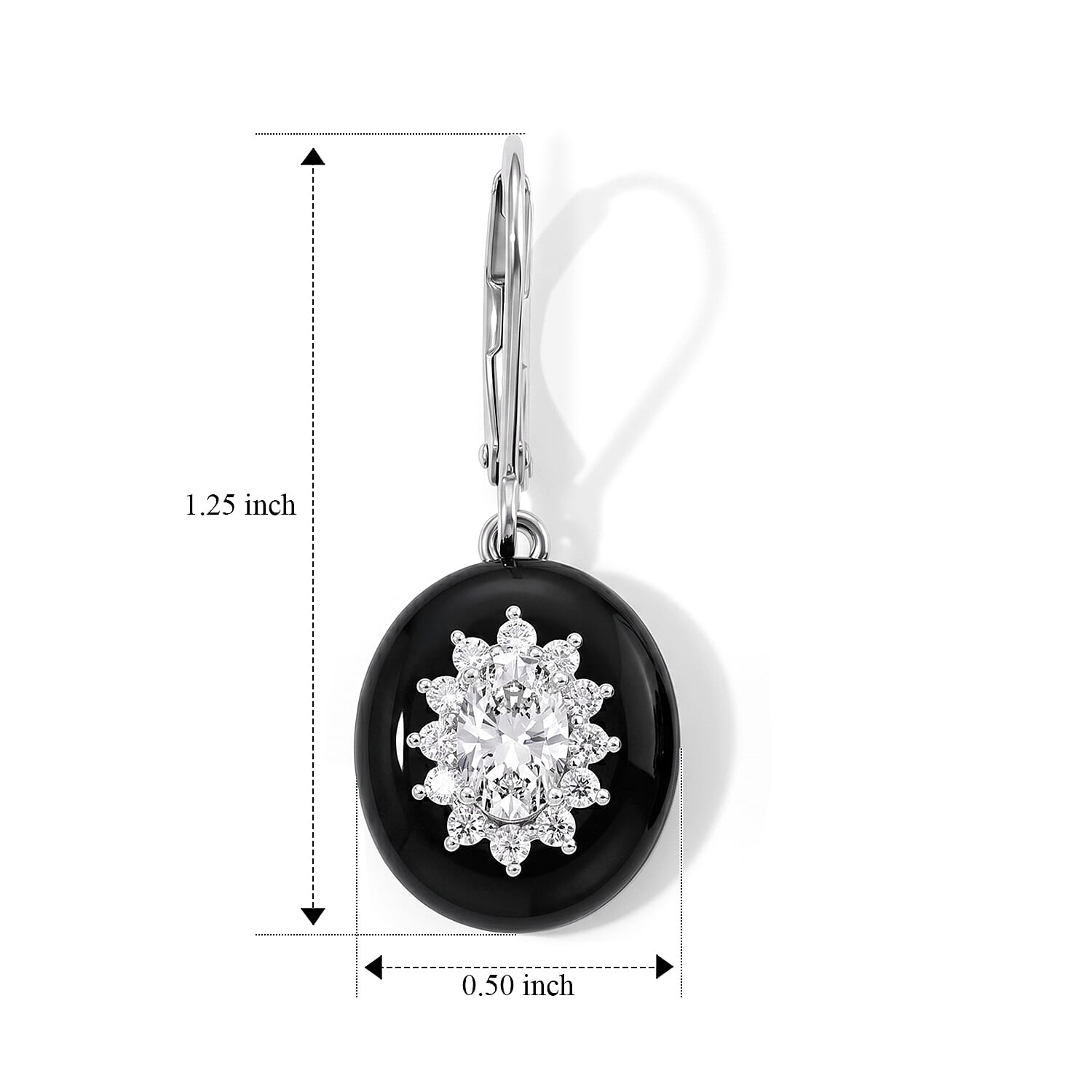 D'Joy Moissanite and Black Jade(D) 12.20 ctw Radiance Earrings in Rhodium Over Sterling Silver