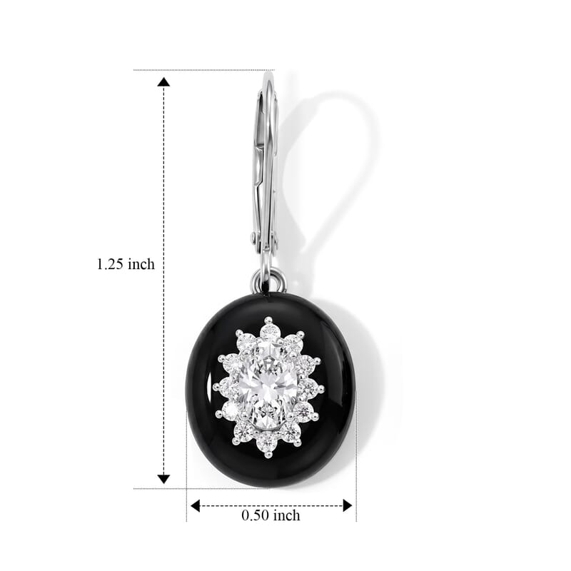 D'Joy Moissanite and Black Jade(D) 12.20 ctw Radiance Earrings in Rhodium Over Sterling Silver