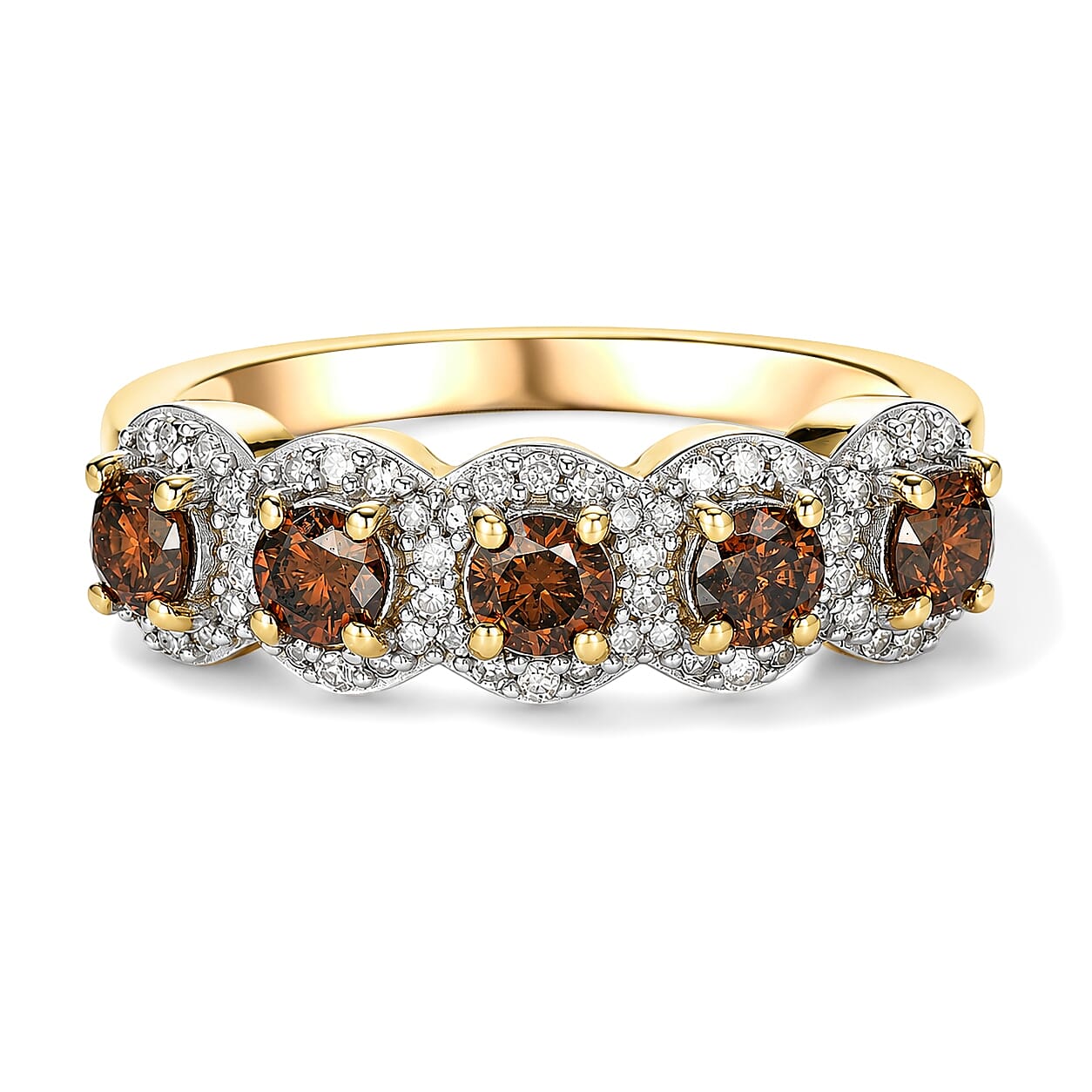 D'Joy Red and White Diamond 0.90 ctw Forever Connected Ring in 18K Vermeil Yellow Gold Over Sterling Silver (Size 6.0)