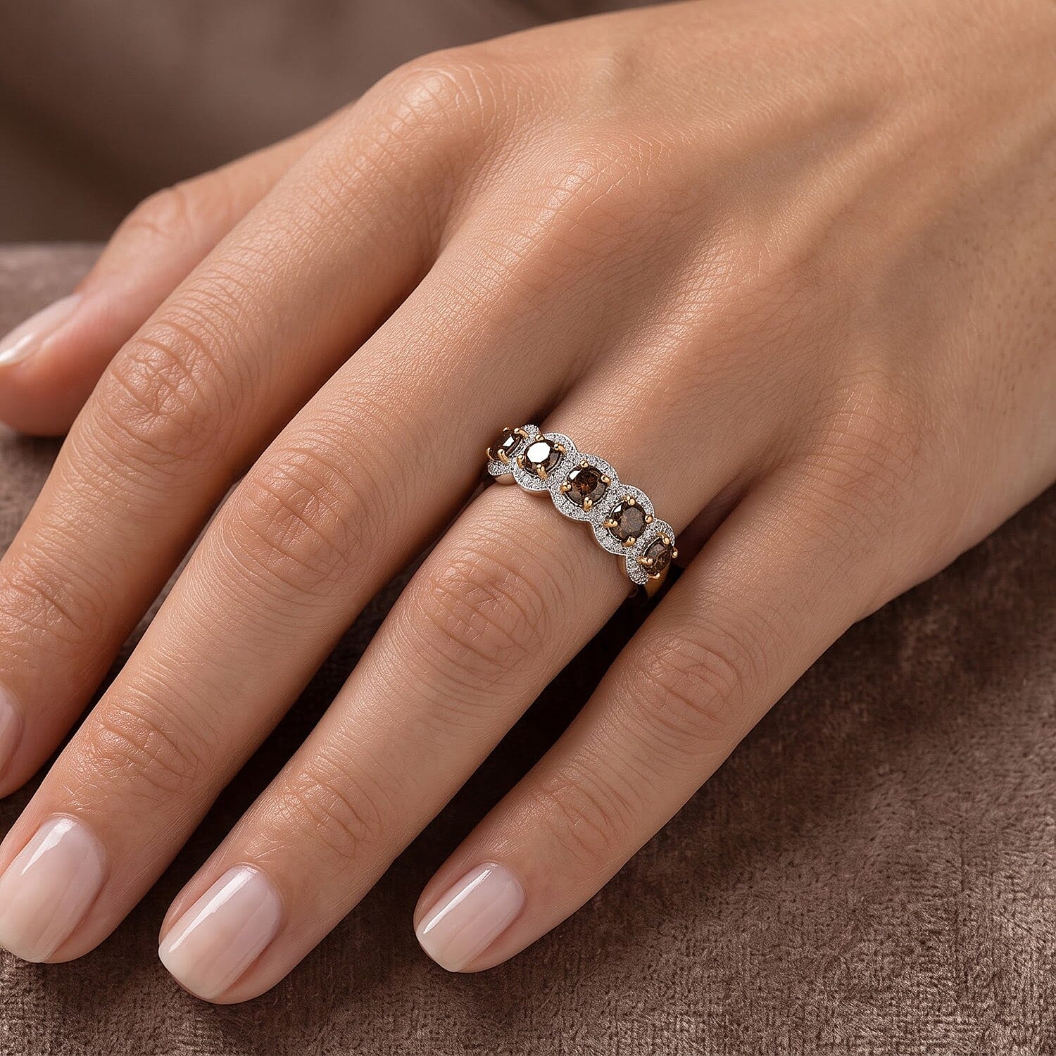 D'Joy Red and White Diamond 0.90 ctw Forever Connected Ring in 18K Vermeil Yellow Gold Over Sterling Silver (Size 6.0)