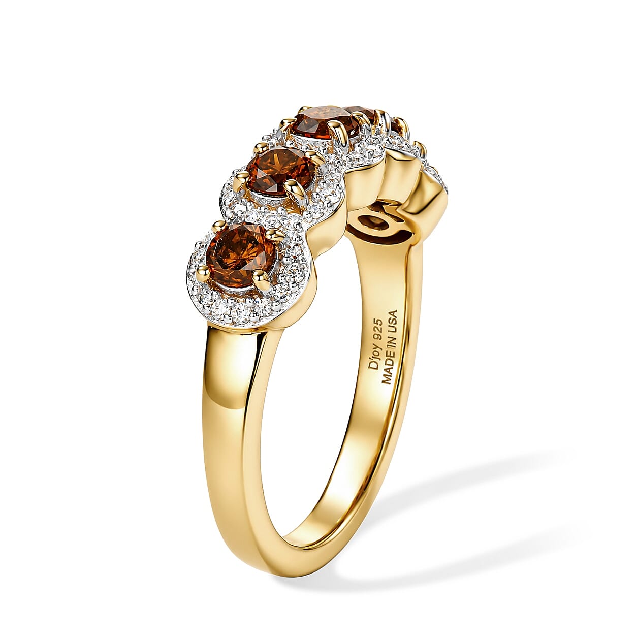 D'Joy Red and White Diamond 0.90 ctw Forever Connected Ring in 18K Vermeil Yellow Gold Over Sterling Silver (Size 6.0)