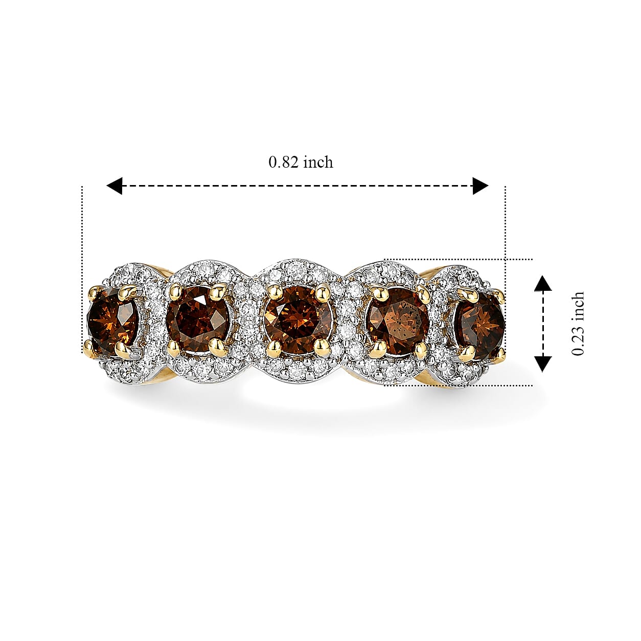 D'Joy Red and White Diamond 0.90 ctw Forever Connected Ring in 18K Vermeil Yellow Gold Over Sterling Silver (Size 6.0)