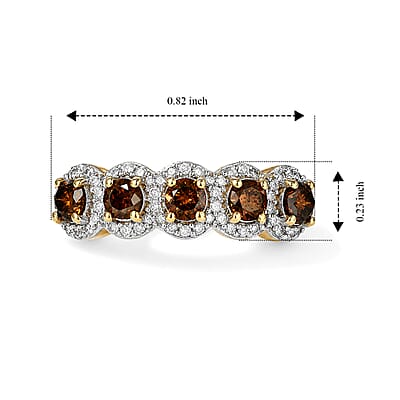 D'Joy Red and White Diamond 0.90 ctw Forever Connected Ring in 18K Vermeil Yellow Gold Over Sterling Silver (Size 6.0)