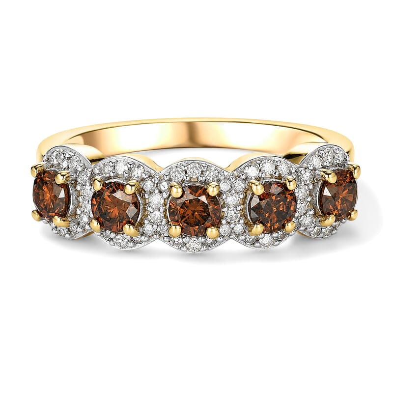 D'Joy Red and White Diamond 0.90 ctw Forever Connected Ring in 18K Vermeil Yellow Gold Over Sterling Silver (Size 7.0)