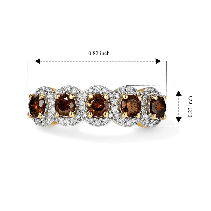 D'Joy Red and White Diamond 0.90 ctw Forever Connected Ring in 18K Vermeil Yellow Gold Over Sterling Silver (Size 7.0)