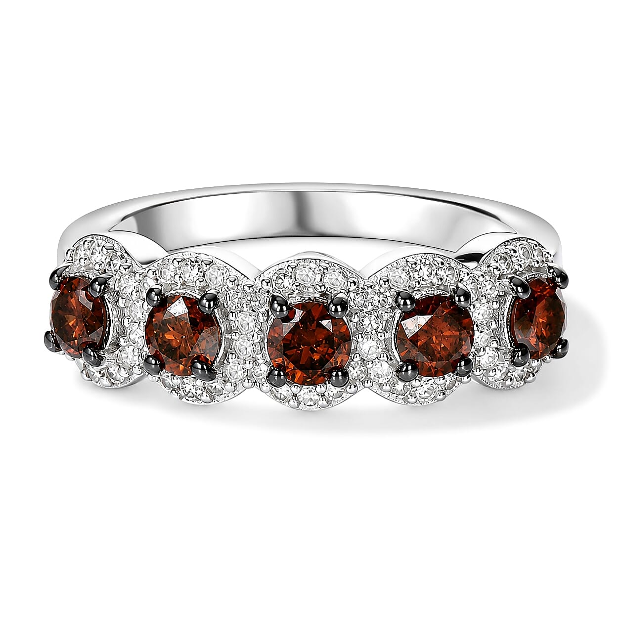 D'Joy Red and White Diamond 0.90 ctw Forever Connected Ring in Rhodium Over Sterling Silver (Size 6.0)
