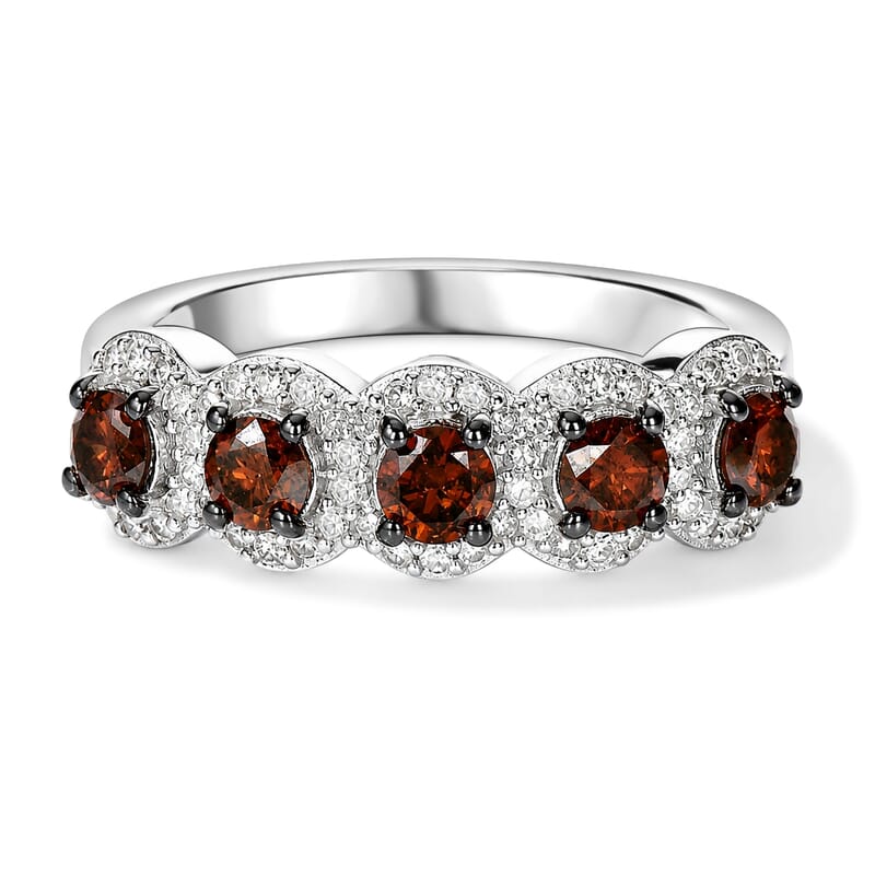 D'Joy Red and White Diamond 0.90 ctw Forever Connected Ring in Rhodium Over Sterling Silver (Size 6.0)