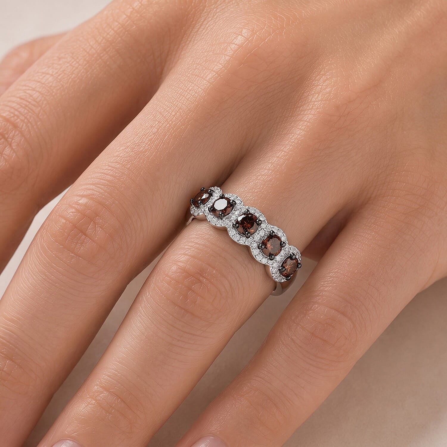 D'Joy Red and White Diamond 0.90 ctw Forever Connected Ring in Rhodium Over Sterling Silver (Size 6.0)