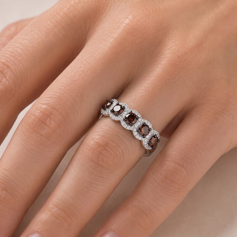 D'Joy Red and White Diamond 0.90 ctw Forever Connected Ring in Rhodium Over Sterling Silver (Size 6.0)